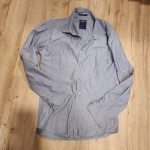 Silver Plate Jeans Co Mens Slim Fit Button Up Shirt Blue Large Long Sleeve L